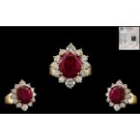 Stunning Exquisite 14ct Yellow Gold Ruby and Diamond Set Ring,