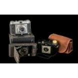 Collection of Four Vintage Cameras, various makes, Retinette, Ensign, Brownie No. 2, and Kodak 127.