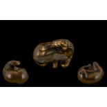 An Oriental Boxwood Netsuke Depicting A Horse - Realistically Carved, Signed Underneath.
