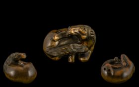 An Oriental Boxwood Netsuke Depicting A Horse - Realistically Carved, Signed Underneath.