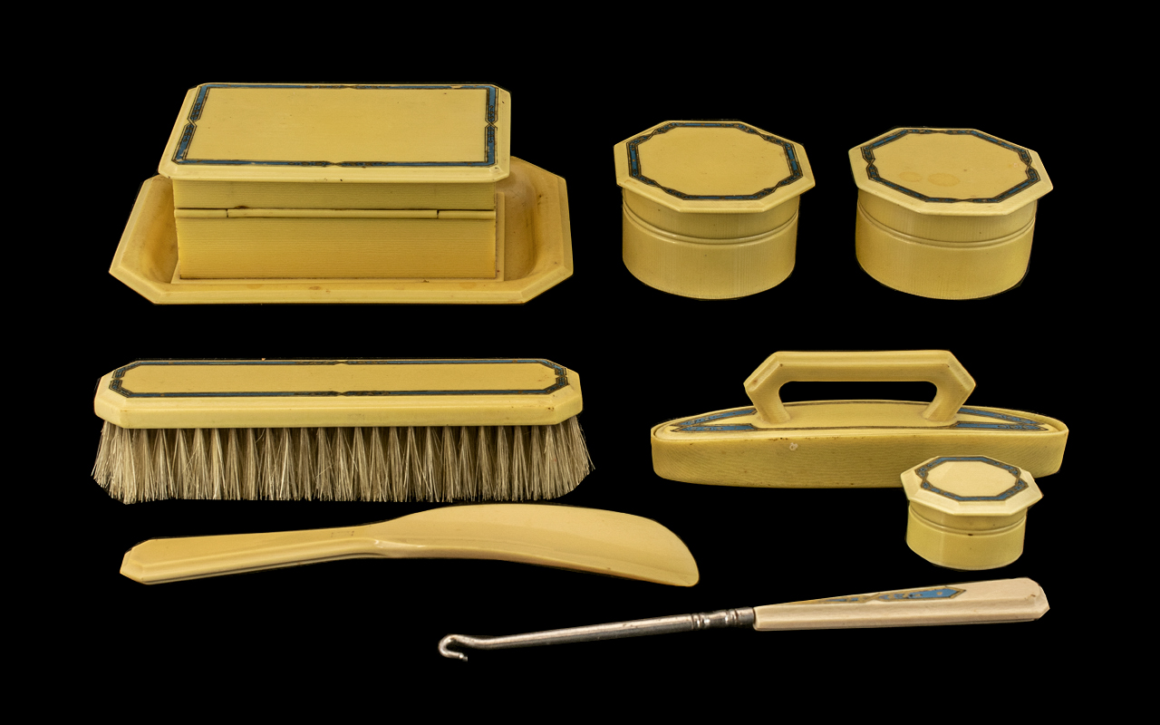 Art Deco Period Ladies - Bakelite Nine Piece Vanity Set.