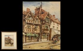 Conrad Hector Rafaele Carelli 1869-1956 Watercolour 'Harvard House, Stratford'. Signed lower left by