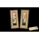 Pair of Small Chinese Watercolour Drawings depicting birds perched on branches; framed and glazed,