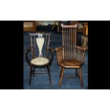 Two Single Arts & Crafts Provincial Spindle Back Chairs, one stamped HS,