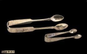 Two Pairs of Solid Silver Antique Sugar Tongs, comprising: Solid Silver Tongs Hallmark Chester 1881,