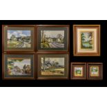 Collection of Six Modern Paintings comprising two small framed oil paintings signed Luiza Pinhrind,