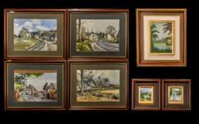 Collection of Six Modern Paintings comprising two small framed oil paintings signed Luiza Pinhrind,