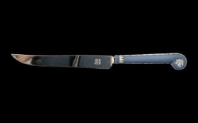 Blue Jasper Wedgwood Cake Knife six inches. Marked 'Butlers Stainless Sheffield England.'