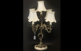Early to Mid 20thC Four Branch Five Light Brass Candelabra in the Rococo Style with Acanthus and