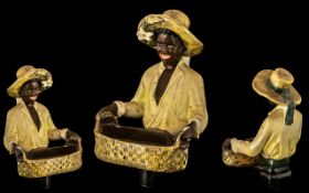 Painted Cast Chalk Vintage Shop Window Display showing a black boy holding a basket;