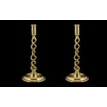 Victorian Period - Large and Impressive Pair of Heavy Brass Candlesticks In a Barley Twist Design