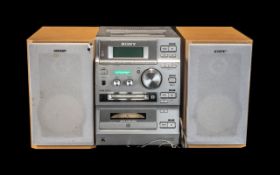 Sony CD/Cassette/Radio Player with two speakers.