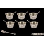 Victorian Period Fine Quality Silver Novelty Set of Six Bucket Shaped Matching Salts with Matching