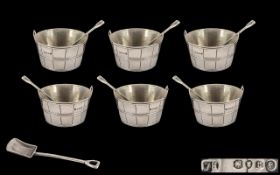 Victorian Period Fine Quality Silver Novelty Set of Six Bucket Shaped Matching Salts with Matching