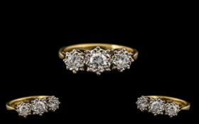 18ct Gold - Attractive Quality 3 Stone Diamond Ring - Illusion Set. Fully Hallmarked for 750 - 18ct.