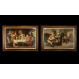 Pair of Large Coloured Prints After John A. Lomax Depicting Tavern Scenes, In Oak Framed and Glazed.