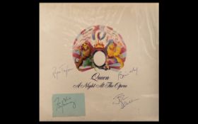 Queen Autographs on LP 'A Night At The Opera'.