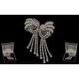 Art Deco Period Stunning Platinum Diamond Set Brooch, with long tassels or drops,