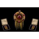 Antique Period Exquisite 15ct Gold and Cabochon Cut Amethyst Pendant Drop with tassels,