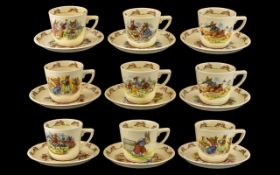 Royal Doulton "Bunnykins" 9 tea cups and 10 saucers.