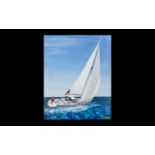 Modern Oil on Canvas Seascape of Red Herring sail boat, signed by Paul Harding 09.