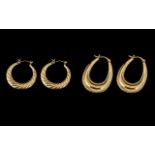 Ladies - Attractive Pairs of Large 9ct Gold Hoop Earrings ( 2 ) Pairs In Total. Both In As New