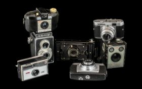 Vintage Cameras various makes, Kodak Brownie Model 1, Halina Viceroy, Voighander, Ilford Sportsman,