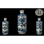 Chinese Blue and White Antique Snuff Bottle, the body decorated with a swirling dragon,