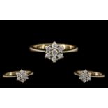 Ladies 9ct Gold Diamond Set Cluster Ring - Flower head Setting. Fully Hallmarked for 9ct. Diamond