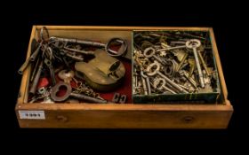 A Small Box Containing a Collection of Keys, some antique, watch keys, clock keys, safe keys etc.