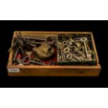 A Small Box Containing a Collection of Keys, some antique, watch keys, clock keys, safe keys etc.