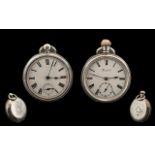 Silver Cased Pocket Watch with Enamel White Dial with second finger dial, maker Atlantic Watch Co.