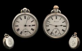 Silver Cased Pocket Watch with Enamel White Dial with second finger dial, maker Atlantic Watch Co.