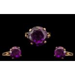 Ladies 9ct Gold Large and Impressive Single Stone Amethyst Set Dress Ring.