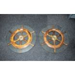 A Pair of Partly Converted Ships Wheel with glass central inserts and border. Diameter 19 inches.