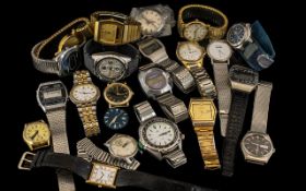 Twenty Gentlemens Vintage Wristwatches, some with digital dials, includes Seiko,