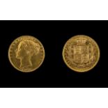 Queen Victoria 22ct Gold Young Head Shield Back Full Sovereign- Date 1872. London Mint, Die No 24.