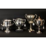 Collection Of Four EPNS Engraved Bowling Trophies Two In The Shape Of Wine Coolers & Two Cups,