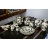 A Collection of Masons Patent Ironstone Pottery 'Chartreuse' Design 13) pieces in total.