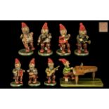 A Delightful 1930's / 1940's Hand Carved and Painted Wooden Miniature Set of Elf / Gnome Garden