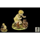 Royal Worcester Hand Painted Figure Group ' Woodland Dance ' Yellow Dress. RW.3076.