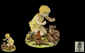 Royal Worcester Hand Painted Figure Group ' Woodland Dance ' Yellow Dress. RW.3076.