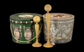 Two Pipkin & Bonnet Decorative Hat Boxes containing ornate small hats complete with wooden display