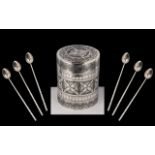 Chinese - Early 20th Century Set of Six Silver Spoons with Long Bamboo Stem Handles,