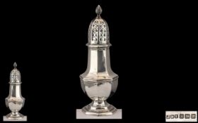 George V Splendid Sterling Silver Sugar Castor of Large Proportions with Flame Finial.