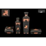 Four Pieces of Wedgwood Black and Terracotta Egyptian Jasperware comprising Lidded Trinket Box 3"