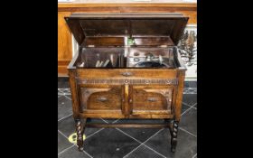 Vintage Oak Cased Floor Standing 1920s Gramophone with lift-up lid, winding handle, fitted interior,