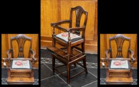 An Antique Mahogany Child's High Chair Georgian style carver chair with foot rest and floral