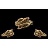 9ct Gold - Twin Coiled Snake Designed Dress Ring.