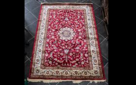 A Genuine Excellent Quality Cashmere Deep Red Ground Carpet/Rug.